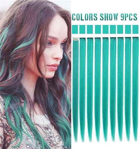 teal hair clip in extensions|teal strip extensions.